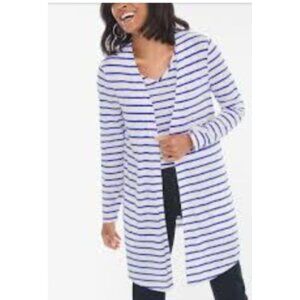 Chicos 3 blue Striped Open knit Cardigan cotton womens size XL